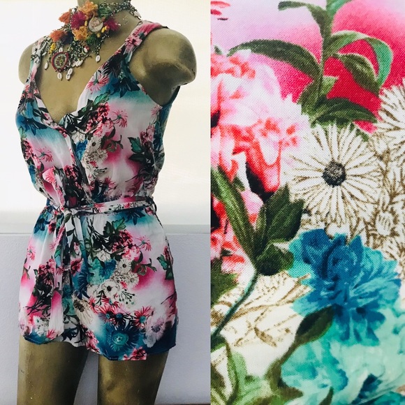 Boho Resort Floral Shorts ROMPER Small - Picture 1 of 13